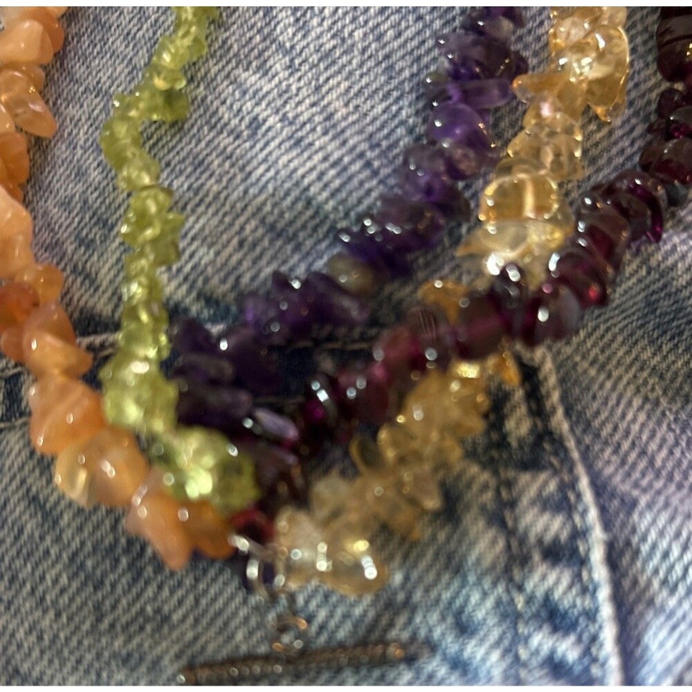 Multi-Strand Bracelet, Sterling Silver Toggle Clasp, Mixed Gemstone Chips, 8.5"L - Picture 4 of 8